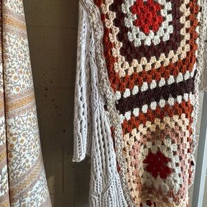 Handmade Crochet Granny Square Shawl in Cream, Rust & Brown